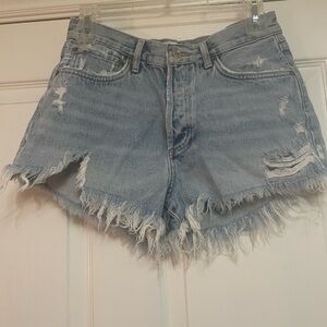 Agolde Light Blue Distressed Jean Shorts 26